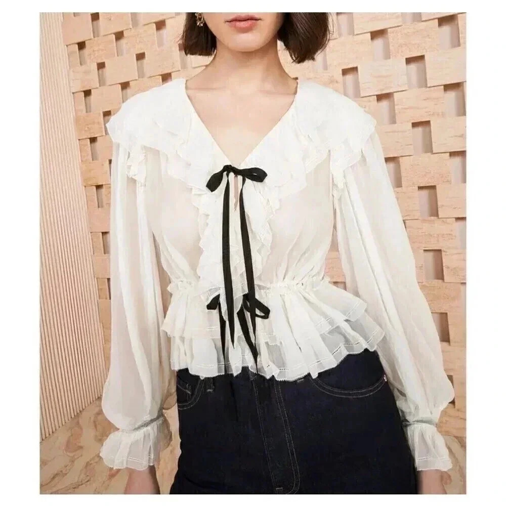Ulla Johnson Vivian Blouse Pearl Size 8 100% Silk NWT